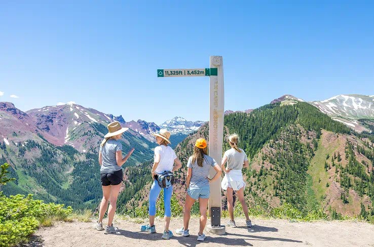 group of women at the top of aspen mountain hiking